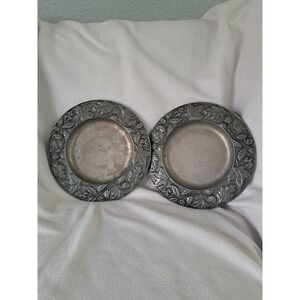Longaberger Fall Leaves & Acorns 8-1/4" Pewter Candle Plate Set Of 2